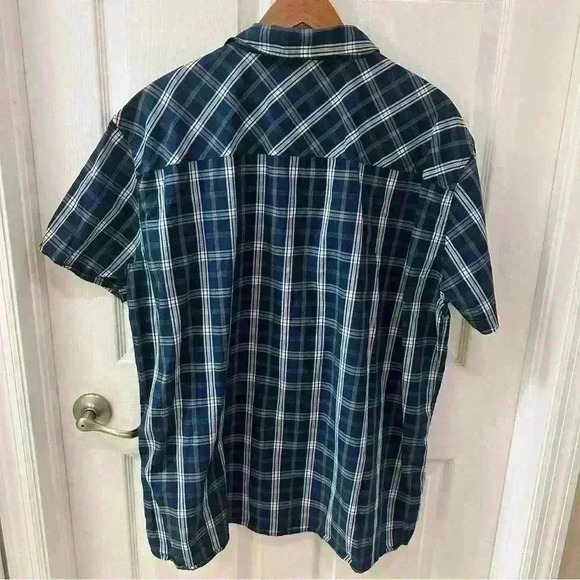 Mustang True Denim Blue plaid short sleeve button down collared Men’s shirt 3XL - Picture 7 of 7